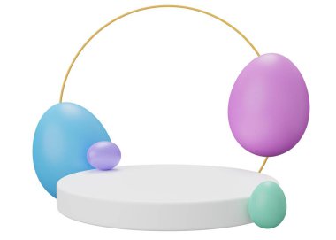 Paskalya yumurtası kaidesi. 3 boyutlu resimleme. Ürün gösterisi için Paskalya temeli sahneniz kutlu olsun..