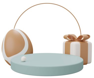 Paskalya yumurtası kaidesi. 3 boyutlu resimleme. Ürün gösterisi için Paskalya temeli sahneniz kutlu olsun..