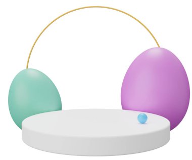 Paskalya yumurtası kaidesi. 3 boyutlu resimleme. Ürün gösterisi için Paskalya temeli sahneniz kutlu olsun..