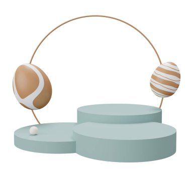 Paskalya yumurtası kaidesi. 3 boyutlu resimleme. Ürün gösterisi için Paskalya temeli sahneniz kutlu olsun..