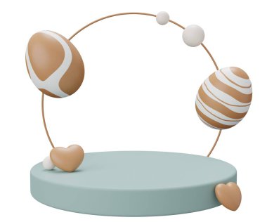 Paskalya yumurtası kaidesi. 3 boyutlu resimleme. Ürün gösterisi için Paskalya temeli sahneniz kutlu olsun..