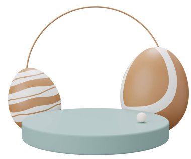 Paskalya yumurtası kaidesi. 3 boyutlu resimleme. Ürün gösterisi için Paskalya temeli sahneniz kutlu olsun..