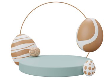 Paskalya yumurtası kaidesi. 3 boyutlu resimleme. Ürün gösterisi için Paskalya temeli sahneniz kutlu olsun..