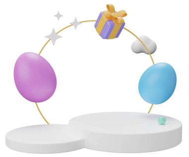 Paskalya yumurtası kaidesi. 3 boyutlu resimleme. Ürün gösterisi için Paskalya temeli sahneniz kutlu olsun..