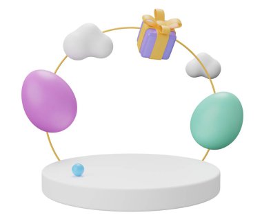 Paskalya yumurtası kaidesi. 3 boyutlu resimleme. Ürün gösterisi için Paskalya temeli sahneniz kutlu olsun..