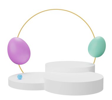 Paskalya yumurtası kaidesi. 3 boyutlu resimleme. Ürün gösterisi için Paskalya temeli sahneniz kutlu olsun..