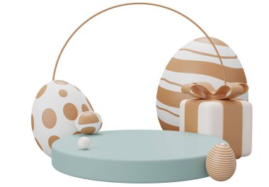 Paskalya yumurtası kaidesi. 3 boyutlu resimleme. Ürün gösterisi için Paskalya temeli sahneniz kutlu olsun..