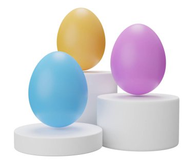 Paskalya yumurtası kaidesi. 3 boyutlu resimleme. Ürün gösterisi için Paskalya temeli sahneniz kutlu olsun..