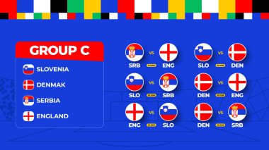 C Grubu Futbol Kupası 2024 karşılaşması. 2024 Futbol Şampiyonası 'nda milli takım final maçının programı. Dünya futbol maçlarının vektör illüstrasyonu.