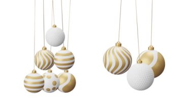 Beyaz kurdeleli üç beyaz noel balosunun 3 boyutlu resmi.