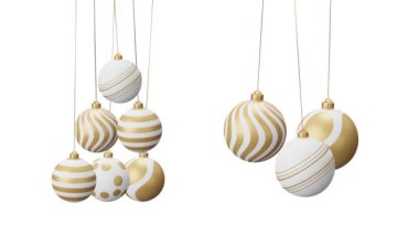 Yılbaşı topları beyaz renkte, 3 boyutlu.