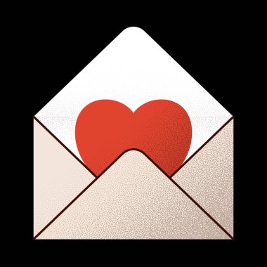 Aşk mektubu zarfı Sevgililer Günü minimum aşk mektubu çizimi..