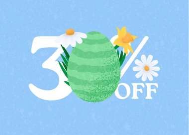 Happy Easter Sale banner. Easter Sale 30 off banner template with retro Easter Eggs and spring flower. Vector illustration element. clipart