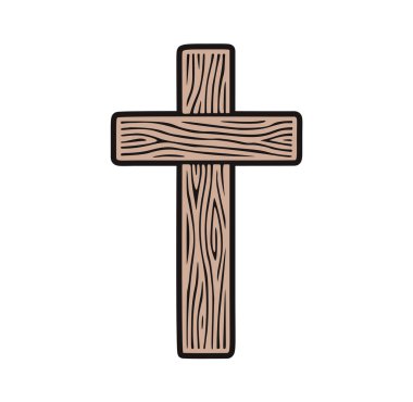 Beyaz arka planda el çizimi ahşap haç.