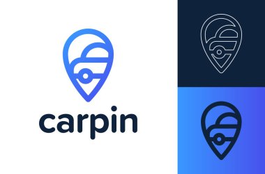 Pin Haritası Araba Logotype. Otomatik Pin Otomotiv Logosu Tasarım Şablonu. Harita, uygulama ve konum için. satır biçimi simgesi.