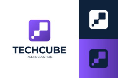 Soyut teknoloji veri kare logosu. Basit dijital bağlantı teknolojisi logosu. Yapı teknolojisi veya dijital iletişim konsepti için logo şablonu için yaratıcı kare akış şekli modern simge.