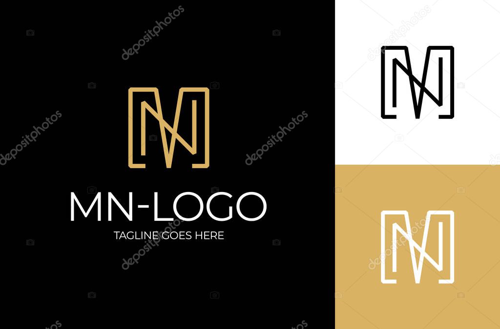 Letters NM, MN Logo Emblem Monogram. Unique creative simple fashion brands golden NM MN M initial based letter icon logo.