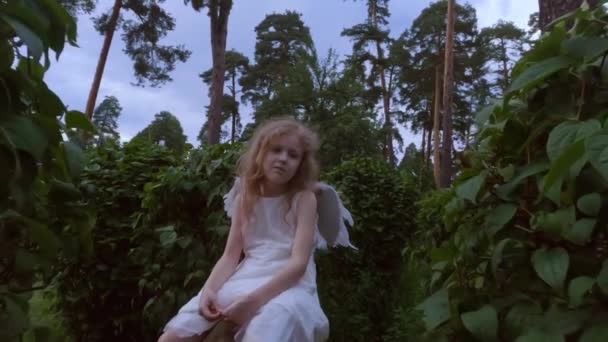 Kleines Engelmädchen Weint Der Engel Hat Ein Trauriges Gesicht Traurige — Stockvideo