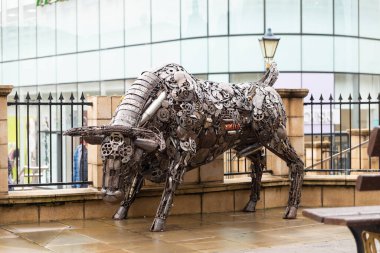 January 14, 2023 Windsor, England, United Kingdom. Art installation of used machine parts near Windsor Railway Station