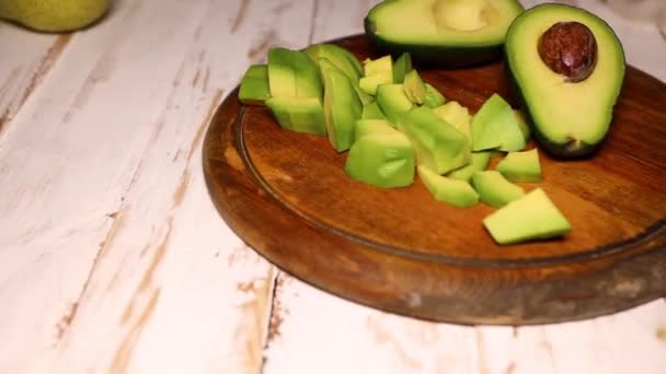 Cut Avocado Board Fresh Food Healthy Eating Slow Motion Rich — Stock Video