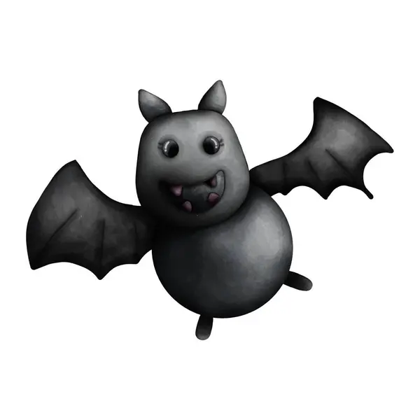 Cute Black Bat Halloween Illustration — Stock Vector