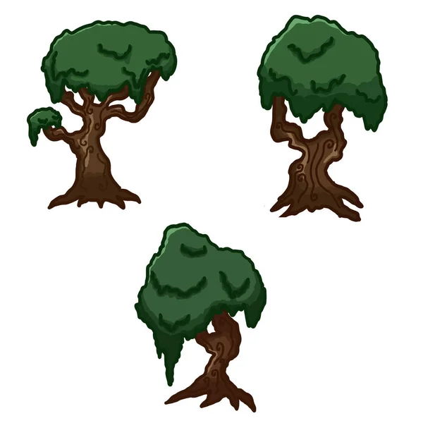 Set Hand Drawn Cartoon Trees — Stock Photo, Image