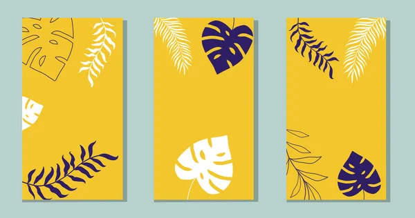 Sada Botanických Uměleckých Linií Žlutém Pozadí Pro Design Obalu — Stock fotografie