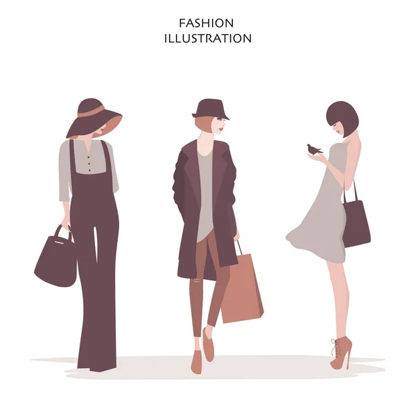 Moda Elegante Conjunto Mujeres Ilustración Vectorial — Vector de stock