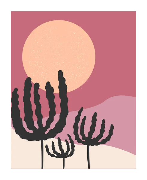 Abstract Landscape Floral Elements Desert Vector Illustration — Stock Vector