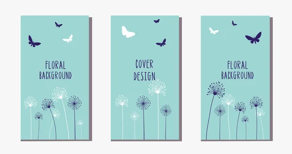 Colección Flores Diente León Con Mariposas Para Diseño Cubierta Ilustración — Vector de stock