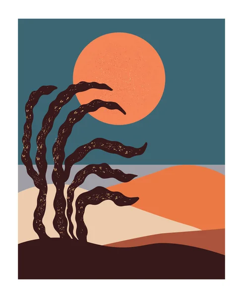 Abstract Landschap Met Een Bloemenelement Zee Woestijn Vectorillustratie — Stockvector