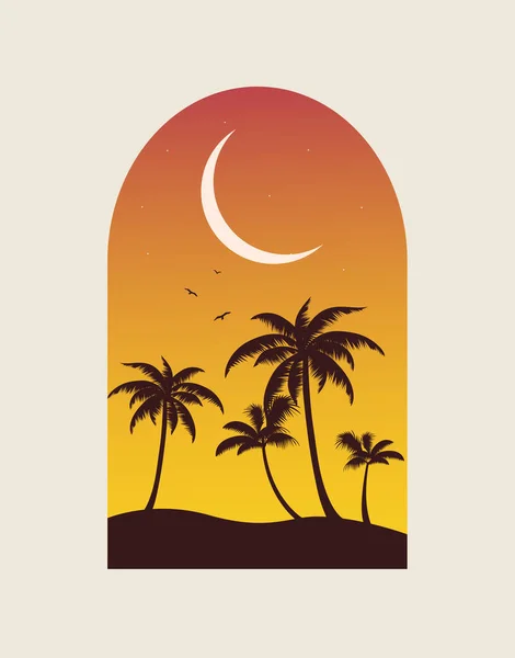 Composition Palm Trees Silhouettes Sunset — Stock Vector