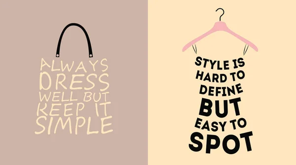 Set Woman Fashion Dress Bag Made Quotes Vector Illustration — Stock Vector