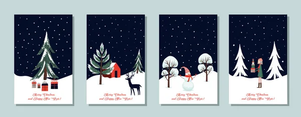 メリークリスマスとハッピーニューイヤー グリーティングカード ポスター 休日のカバーのセット 異なるオブジェクトのXmasデザイン — ストックベクタ