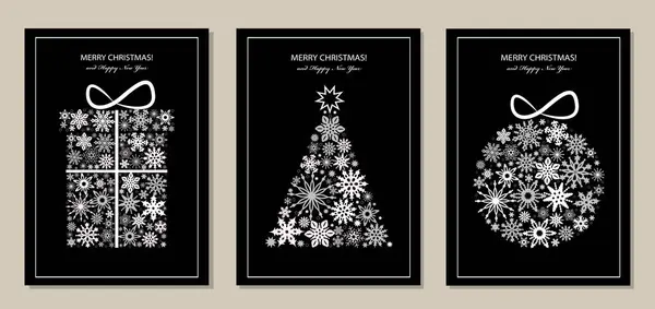 白い雪片からの贈り物 ボールおよび火の木が付いているクリスマスの装飾のセット メリークリスマスの装飾 ベクトルイラスト — ストックベクタ