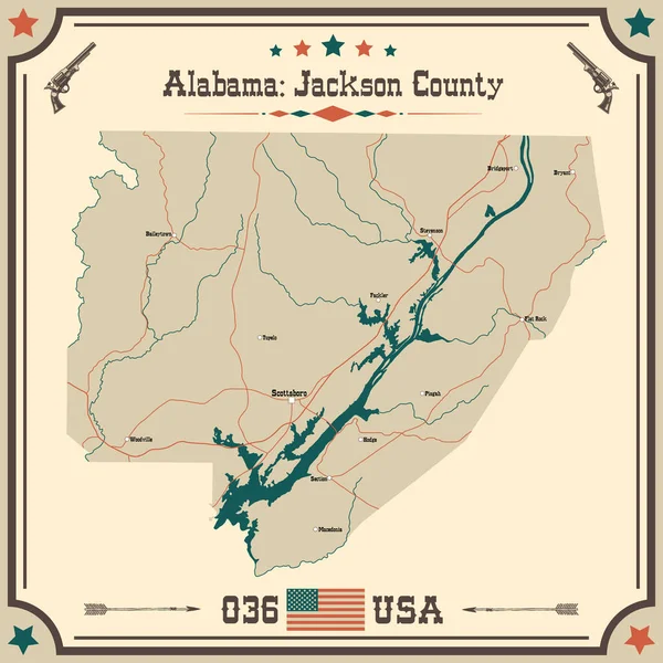 Mapa Grande Preciso Del Condado Jackson Alabama Estados Unidos Con — Vector de stock