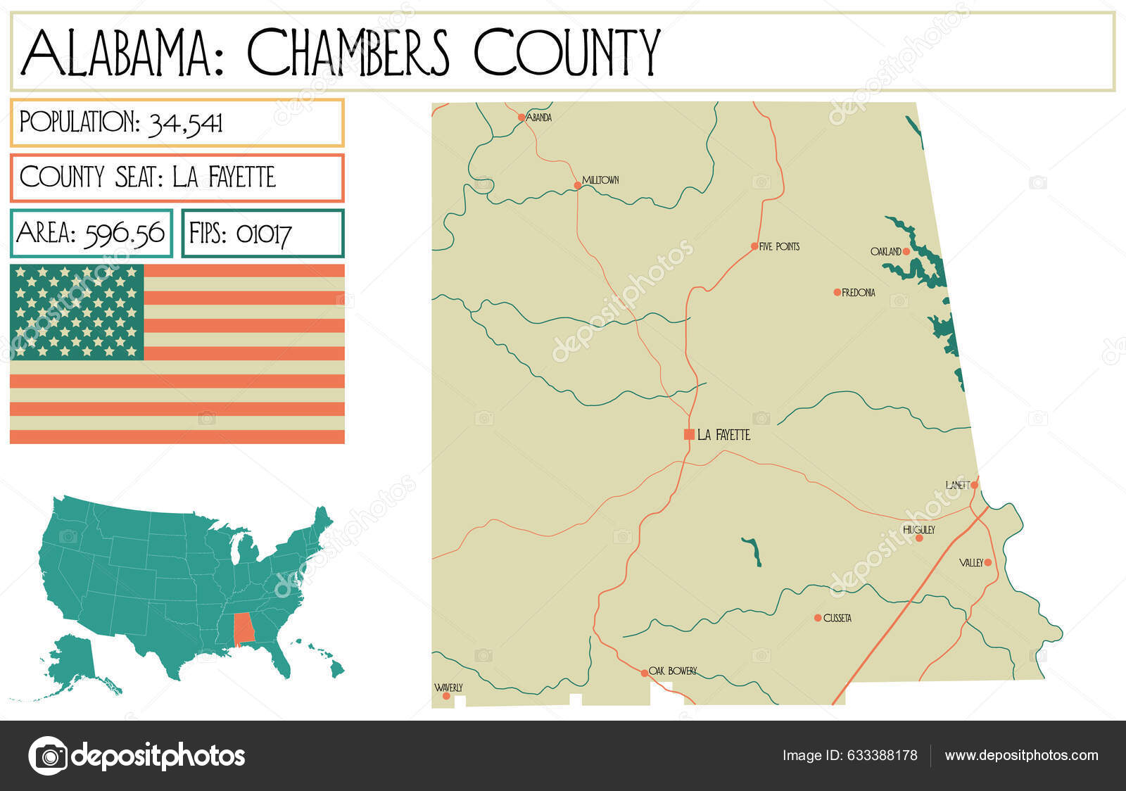 Large Detailed Map Chambers County Alabama Usa Stock Vector Image by ©Malachy666 633388178