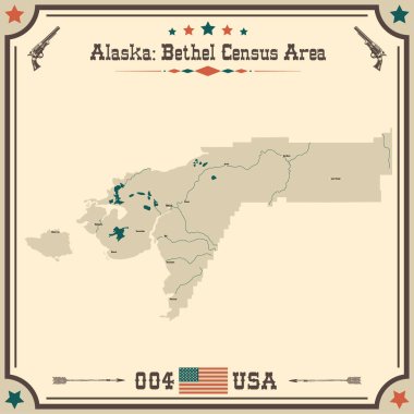 Bethel Nüfus Sayımı Alanının geniş ve doğru haritası, Alaska, ABD.