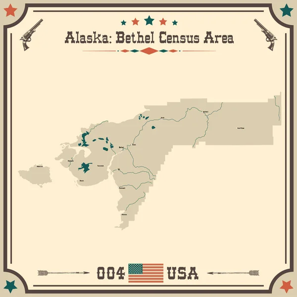 Large Accurate Map Bethel Census Area Alaska Usa Vintage Colors — Stock Vector