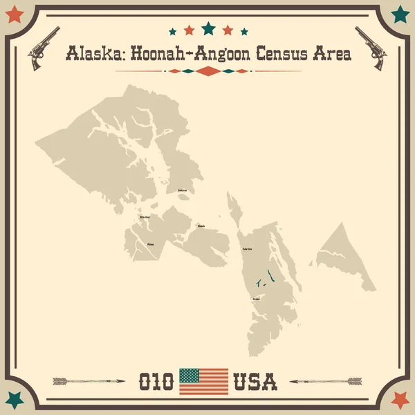 美国阿拉斯加州Hoonah Angoon普查区的大而精确的古色古色地图 — 图库矢量图片