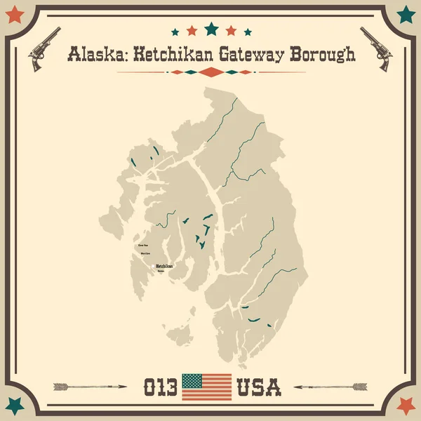 stock vector Large and accurate map of Ketchikan Gateway Borough, Alaska, USA with vintage colors.