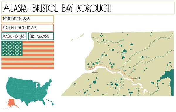 Velká Podrobná Mapa Bristol Bay Borough Aljašce Usa — Stockový vektor