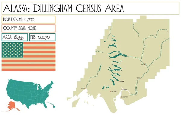 Large Detailed Map Dillingham Census Area Alaska Usa — Stock Vector
