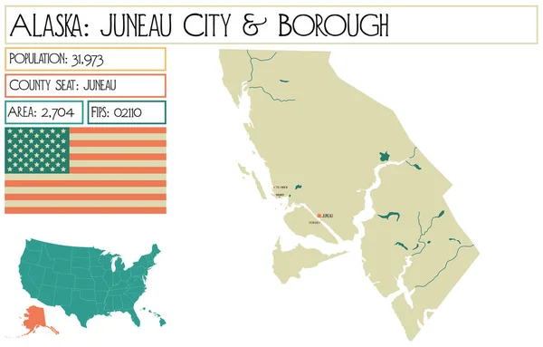Mapa Grande Detallado Juneau City Borough Alaska — Archivo Imágenes Vectoriales