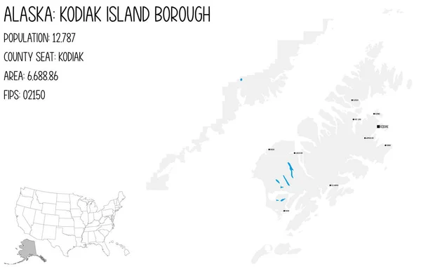 Grande Dettagliata Mappa Kodiak Island Borough Alaska Usa — Vettoriale Stock