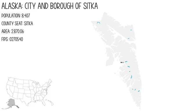 Duża Szczegółowa Mapa Miasta Dzielnicy Sitka Alasce Usa — Wektor stockowy