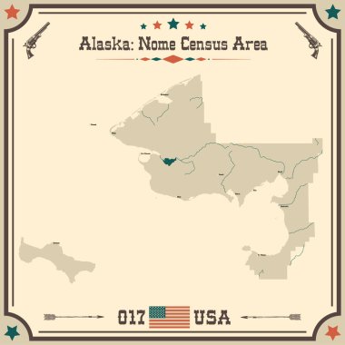 Nome Nüfus Sayımı Alanının geniş ve doğru haritası, Alaska, ABD.
