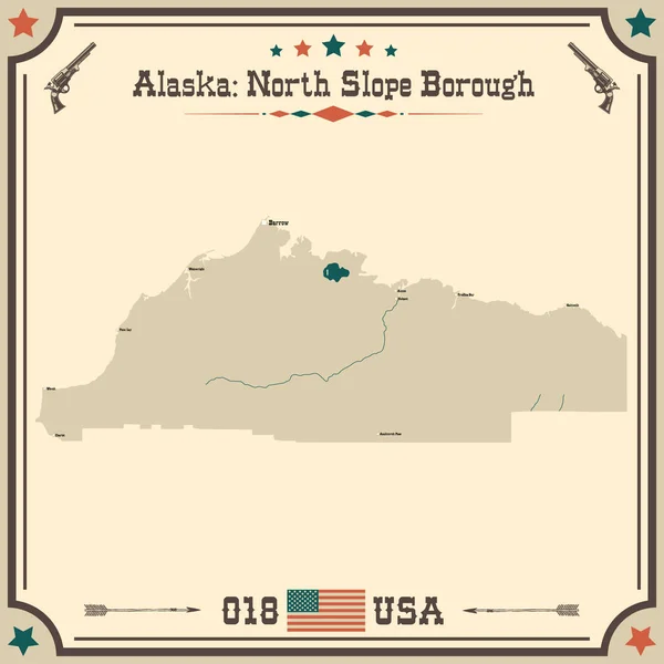 Large Accurate Map North Slope Borough Alaska Usa Vintage Colors — Stock Vector