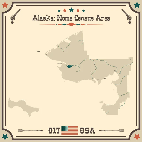 Large Accurate Map Nome Census Area Alaska Usa Vintage Colors — Stock Vector