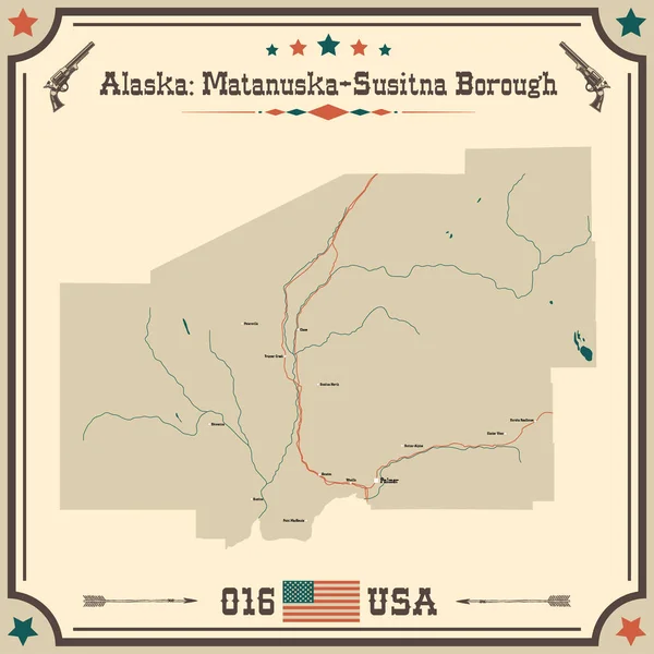 美国阿拉斯加州Matanuska Susitna Borough的大而精确的古色古色地图 — 图库矢量图片